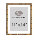 11x14" Picture Frame Wooden, Display Pictures 8"x10" with Mat or 11"x14" Without Mat, Gold Bamboo Poster Frames, Hanging Photo Frame Wall - Retail: $37"
