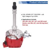Distributor High Performance GM SBC BBC Ignition Compatible with Chevrolet/Chevy 350 283 305 307 327 engine, 400 Small Blocks and 396 427 454 Big Blocks, Red Cap, 7500RPM V8 65K Coil - Retail: $55
