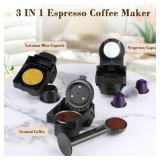Espresso Maker for Nespresso Capsule, Lavazza Blue Capsule & Coffee Powder, 19 Bar Pump Pressure Makes Authentic Espresso Coffee, Mini Espresso Coffee Machines with Removable Water Tank. - Retail: $10