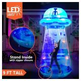 9 FT Tall Halloween Inflatable UFO Outdoor Decorations, Halloween Blow Ups UFO Alien Decor for Yard Decoration with LEDs for Lawn Garden Party Decor - Retail: $73
