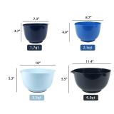 Nesting Plastic Mixing Bowl Set With Pour Spout, Microwave and Dishwasher Safe, BPA free Non-Slip Base, Set of 4 Size 1.7, 2.5, 3.5 and 4.5qt, Great for Prepping, Baking, Cooking (Dark Blue) - Retail: