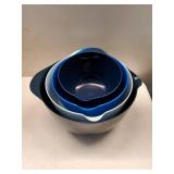 Nesting Plastic Mixing Bowl Set With Pour Spout, Microwave and Dishwasher Safe, BPA free Non-Slip Base, Set of 4 Size 1.7, 2.5, 3.5 and 4.5qt, Great for Prepping, Baking, Cooking (Dark Blue) - Retail: