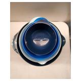 Nesting Plastic Mixing Bowl Set With Pour Spout, Microwave and Dishwasher Safe, BPA free Non-Slip Base, Set of 4 Size 1.7, 2.5, 3.5 and 4.5qt, Great for Prepping, Baking, Cooking (Dark Blue) - Retail: