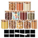 12 oz Glass Food Storage Jar with Bamboo Lid, 12 Pack Borosilicate Glass Airtight Kitchen Storage Containers Sets, Clear Kitchen Canister for Coffee Bean, Nuts, Candy, Cookie, Spices, Tea - Retail: $3