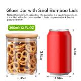 12 oz Glass Food Storage Jar with Bamboo Lid, 12 Pack Borosilicate Glass Airtight Kitchen Storage Containers Sets, Clear Kitchen Canister for Coffee Bean, Nuts, Candy, Cookie, Spices, Tea - Retail: $3