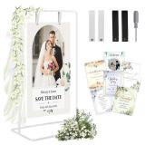 Elegant White Wedding Easel Stand, Adjustable 30x20x68 in Welcome To Our Wedding Sign Display Stand with 39 Premium Templates&Leather Straps, Sturdy Display for Wedding, Birthday, Anniversary - Retail