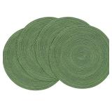 15 Inch Round Braided Placemats Set of 4, Washable Heat Resistant Cotton Polyester Circle Place Mats for Kitchen Dining Table - Forest Green