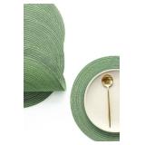 15 Inch Round Braided Placemats Set of 4, Washable Heat Resistant Cotton Polyester Circle Place Mats for Kitchen Dining Table - Forest Green