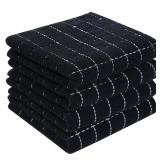 100% Cotton Terry Kitchen Towels(Black, 13 x 28 inches), Checkered Designed, Soft and Super Absorbent Dish Towels, 4 Pack