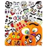 Halloween Pumpkin Stickers for Kids, 88 Funny Face Pumpkin Decorating Kit, Multicolor Vinyl Stickers, Waterproof, Indoor Use, Perfect for Halloween Party Decorations