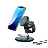 3-in-1 Charging Station, 2X Faster 15W Wireless Charging Station for iPhone 16/15/14/13/12, for Apple Watch, AirPods, Magnetic Wireless Charger with Sleep Friendly Light (Black)