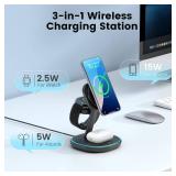 3-in-1 Charging Station, 2X Faster 15W Wireless Charging Station for iPhone 16/15/14/13/12, for Apple Watch, AirPods, Magnetic Wireless Charger with Sleep Friendly Light (Black)