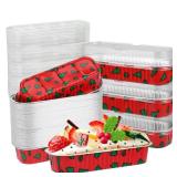 50 Pcs Christmas Mini Loaf Pans With Lids, 6.8oz Rectangle Aluminum Foil Baking Cups Muffin Tins, Disposable Mini Cake Pans for Xmas Party Supplies, Style 1