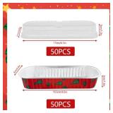 50 Pcs Christmas Mini Loaf Pans With Lids, 6.8oz Rectangle Aluminum Foil Baking Cups Muffin Tins, Disposable Mini Cake Pans for Xmas Party Supplies, Style 1