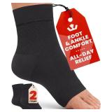 Ankle Compression Sleeve - 1-Pair, Plantar Fasciitis Braces - Open Toe Compression Socks for Swelling, Sprain, Neuropathy, Foot Arch Support for Men and Women - 15-20mmhg, L, Black