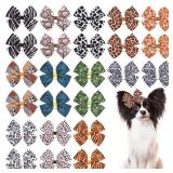 24Pcs/12 Pairs Big Dog Hair Bows Animal Print Zebra Leopard Snake Tiger Peacock Cheetah Snow Leopard Giraffe and Cow for Large Breed Girl Boy Bowknot Topknot Grooming Hair Accessories