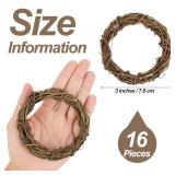 16 Pieces 3 Inch Grapevine Wreaths Vine Branch Wreath Christmas Rattan Wreath Garland Decoration for Christmas Holiday Craft or Wedding Supplies