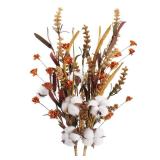 2 Pcs Artificial Fall Flowers 25 inch Fall Floral Stems with 3 Cotton Flowers Cotton Stems Decor Branches Autumn Flower Arrangement for Home Table Centerpeices Thanksgiving Fall Festival Decor
