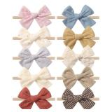 10PCS Doboi Baby Girls Headbands Hair Bows Nylon Linen Hairbands Handmade Hair Accessories for Newborn Infant Toddlers Little Girl and Kids