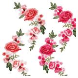 4pcs Peony Flower Embroidered Applique Sew on Patches Pink Bouquet Boho for Wedding Dress Clothes Jeans Hat Jackets Backpacks Bags Sweater Repairing Arts Craft Making