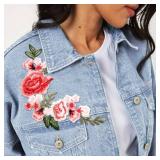 4pcs Peony Flower Embroidered Applique Sew on Patches Pink Bouquet Boho for Wedding Dress Clothes Jeans Hat Jackets Backpacks Bags Sweater Repairing Arts Craft Making