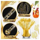 Reallnaive 100 Pcs 40th Birthday Drink Stirrers Gold Glitter Cocktail Stirrers Plastic Swizzle Sticks 7.5 Inch Fall Birthday Cupcake Toppers Sticks Bulk for Coffee Bar Cake Pops Christmas Party Favor