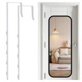 Dexspoeny Over-The-Door Mirror Hanger, Adjustable 13.6 in Door Mirrors Hanger with Protective Lining, Prevent Scratches, 2 Pcs Mirrors Brackets Perfect Height and Fit (Mirror Not Included) - White