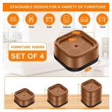 shouwuhho 4 Pack Furniture Risers Adjustable Bed Risers Heavy Duty Lifts Height 1", Square Stackable Bed Risers 1, 2 or 3 Inch for Desk Leg Table Couch Sofa Chair Bed Frame Legs Dorm, Brown
