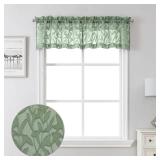 Lecloud Leia 14 Inch Sage Valance for Window Green Sheer Curtains 2 PCS, Jacquard Texture Leaves Semi Voile Living Room Curtain for Small Window, Dual Rod Pockets Bedroom Kitchen Valance, 38W x 14L