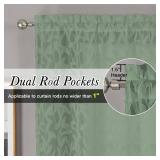 Lecloud Leia 14 Inch Sage Valance for Window Green Sheer Curtains 2 PCS, Jacquard Texture Leaves Semi Voile Living Room Curtain for Small Window, Dual Rod Pockets Bedroom Kitchen Valance, 38W x 14L