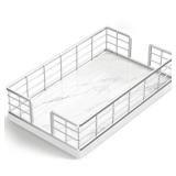 Wican Marble Guest Towel Holder Tray for Bathroom, Napkins Holder for Powder Room Dinning Table Wooden Basket for Disposable Paper Hand Towels Silvery and Marble White