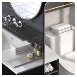 Wican Marble Guest Towel Holder Tray for Bathroom, Napkins Holder for Powder Room Dinning Table Wooden Basket for Disposable Paper Hand Towels Silvery and Marble White