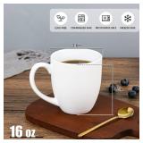 BYCNZB 16oz Coffee Mugs Set of 6, Large Ceramic Modern Coffee Mugs With Handle For Tea,Latte,Cappuccino,Cocoa. Dishwasher.Microwave Safe (Matte White)
