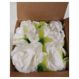 Thiccywoov 50 Pcs Artificial Flowers, 3.2 Inches Silk Rose Head Flowers Fake No Stem for Wedding Bridal Bouquet Home Floral Decor DIY Centerpieces Arrangements Party Tables Decoration(White)