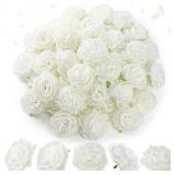 Thiccywoov 50 Pcs Artificial Flowers, 3.2 Inches Silk Rose Head Flowers Fake No Stem for Wedding Bridal Bouquet Home Floral Decor DIY Centerpieces Arrangements Party Tables Decoration(White)