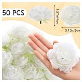 Thiccywoov 50 Pcs Artificial Flowers, 3.2 Inches Silk Rose Head Flowers Fake No Stem for Wedding Bridal Bouquet Home Floral Decor DIY Centerpieces Arrangements Party Tables Decoration(White)