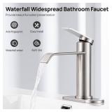 GAGALIFE Bathroom Faucet 1 Hole, Brushed Nickel Bathroom Sink Faucet with Metal Pop-up Drain Supply Lines and Deck, Modern Waterfall Bathroom Faucets Single Handle, JJL-MP-7001BN