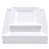 SETUP 60-Piece White Square Plastic Dinnerware Set 30 9.5" Dinner & 30 6.5" Salad Plates Heavy-Duty Disposable for Weddings, Catering, Parties