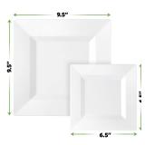 SETUP 60-Piece White Square Plastic Dinnerware Set 30 9.5" Dinner & 30 6.5" Salad Plates Heavy-Duty Disposable for Weddings, Catering, Parties