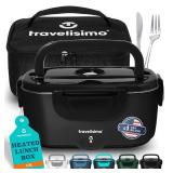TRAVELISIMO Electric Lunch Box for Adults 100W Heated Lunch Box For Men 1.5L Stainless Steel Portable Food Warmer, 12/24/110V Electric Food Warmers for Travel & Work Loncheras Para Hombres de Trabajo