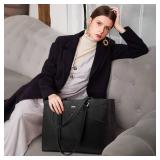LOVEVOOK Laptop Tote Bag for Women 15.6 Inch Waterproof Leather Computer Bags Business Office Work Briefcase Black