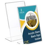 Sanwuta 2 Pcs 4 x 6 Inch Acrylic Sign Holder, Slant Sign Display Stand, Transparent Flyer Holder Frame Plastic Document Display for Workers Teachers Office Home Menu Desktop