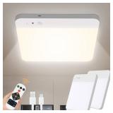 WhitePoplar Rechargeable Motion Sensor Closet Light with Remote - Motion Sensor Ceiling Light, 400LM Magnetic Wireless Battery Operated Lights for Shower Pantry Stairs Hallway Laundry Porch -2Pack