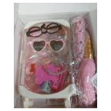 Doll Suitcase Travel Sets, 18 inch Doll Clothes and Accessories - 28 Pcs Travel Pillow, Unicorn Bag, Sunglasses, Camera, Computer, Phone, Passport, Birthday Gifts for Age 3 4 5 6 7 Year Old Girls