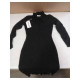 V28 Women Turtleneck Knit Stretchable Elasticity Long Sleeve Slim Fit Long Sweater Dress(Medium Black)