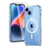 TAURI 2 in 1 Magnetic for iPhone 14 Case Clear, [Compatible with MagSafe] with Screen Protectors, Military-Grade Drop Protection Shockproof Slim 14 Cover 6.1 Inch