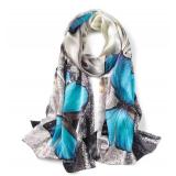 ANDANTINO 100% Mulberry Silk Long Scarf for Women Large Shawls for Headscarf and Neck- Oblong Hair Wraps with Gift Packed (Blue Butterflies)