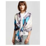 ANDANTINO 100% Mulberry Silk Long Scarf for Women Large Shawls for Headscarf and Neck- Oblong Hair Wraps with Gift Packed (Blue Butterflies)