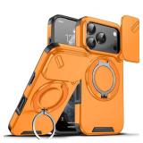 Anlalish Compatible with iPhone 17 Pro Case with Stand, Heavy Duty Shockproof Phone Case for iPhone 17 Pro with Camera Cover (Orange)