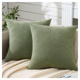GAWAMAY Decorative Square Sage Green Throw Pillow Covers 18"x18" Inch Set of 2, Super Soft Chenille Pillows Farmhouse Fall Pillowcase for Living Room Bedroom Sofa Couch Cushion Cover 45x45cm